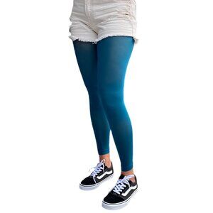 Teal Footless Tights for Women | Ankle Length Pantyhose | Plus Size Available